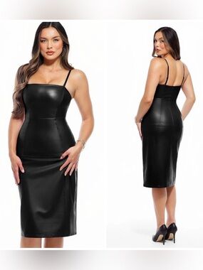 Popilush Dual-Wear Sculpting Faux Leather Dress Sz- Large